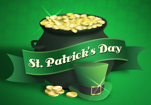St Patrick's Day sign with treasure and hat